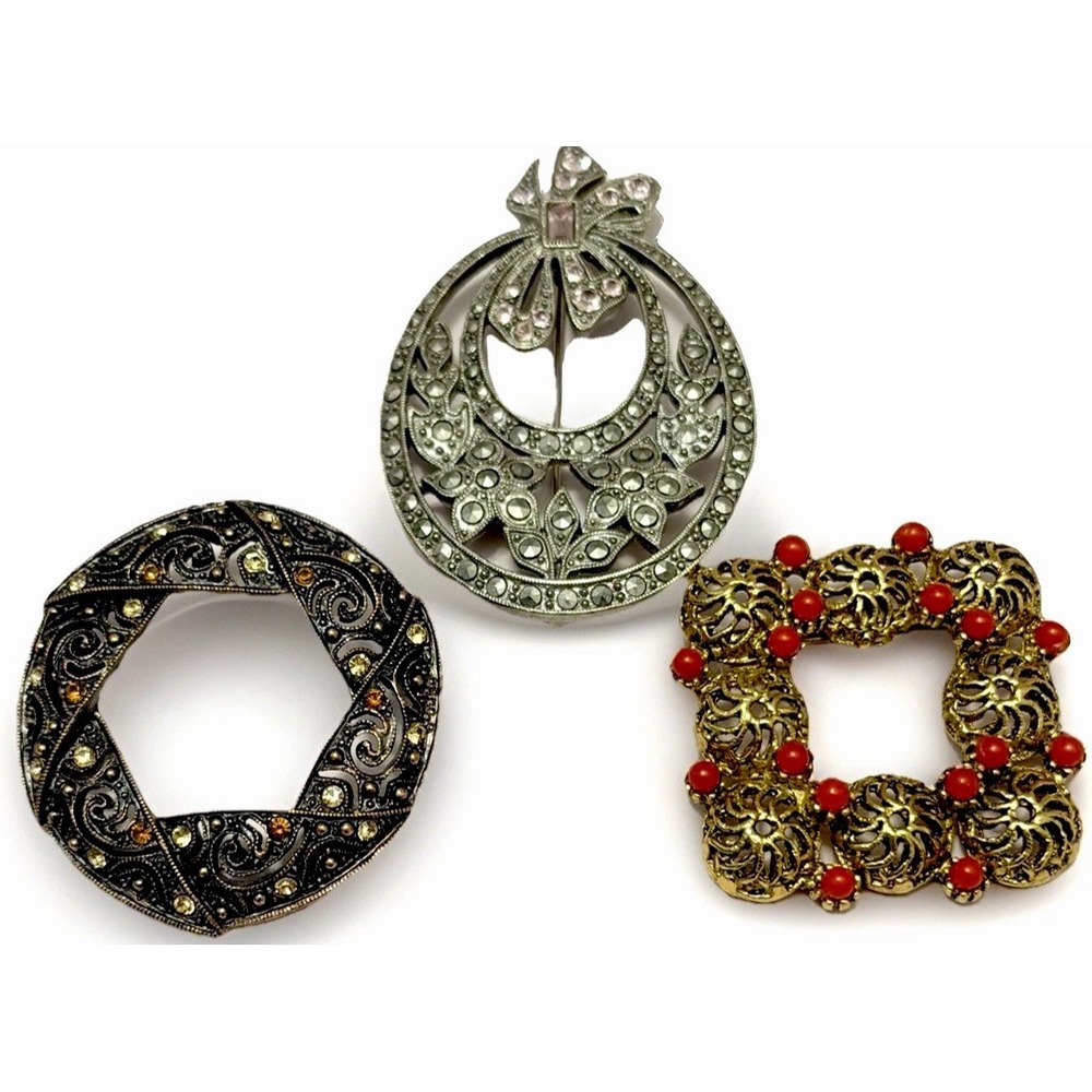 VTG Brooch LOT Statement Jewelry Pin Silver Gold Tone Regency MCM Retro Brooches